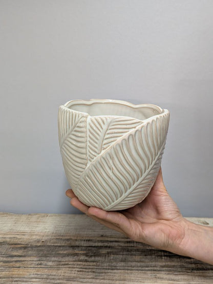 Portavaso in Ceramica con Motivo a Foglie Tropicali 12 cm