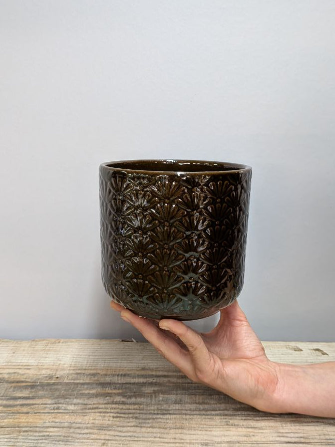 Portavaso in Ceramica con Motivo a Ventagli 12 cm