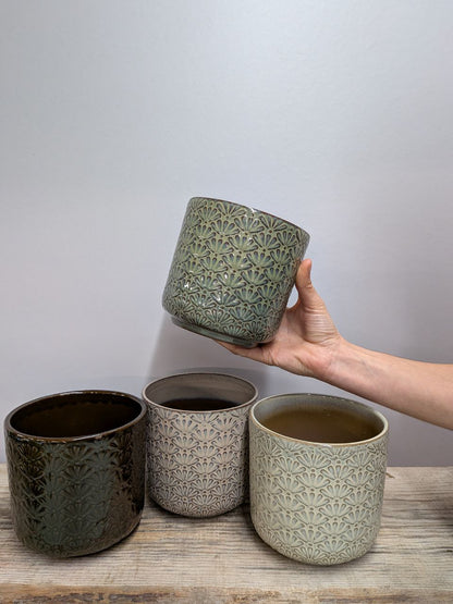 Portavaso in Ceramica con Motivo a Ventagli 12 cm