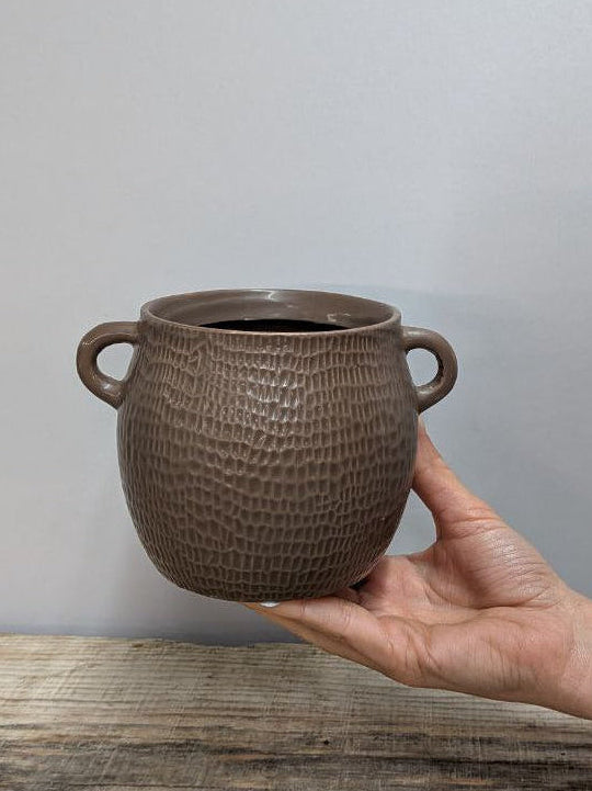 Portavaso in Ceramica con Manici e Motivo a Intreccio 9 cm