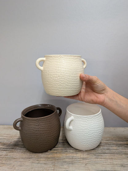 Portavaso in Ceramica con Manici e Motivo a Intreccio 9 cm