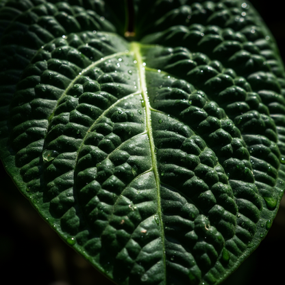 Anthurium Luxurians macro (foglie verde scuro rugose e bollate)