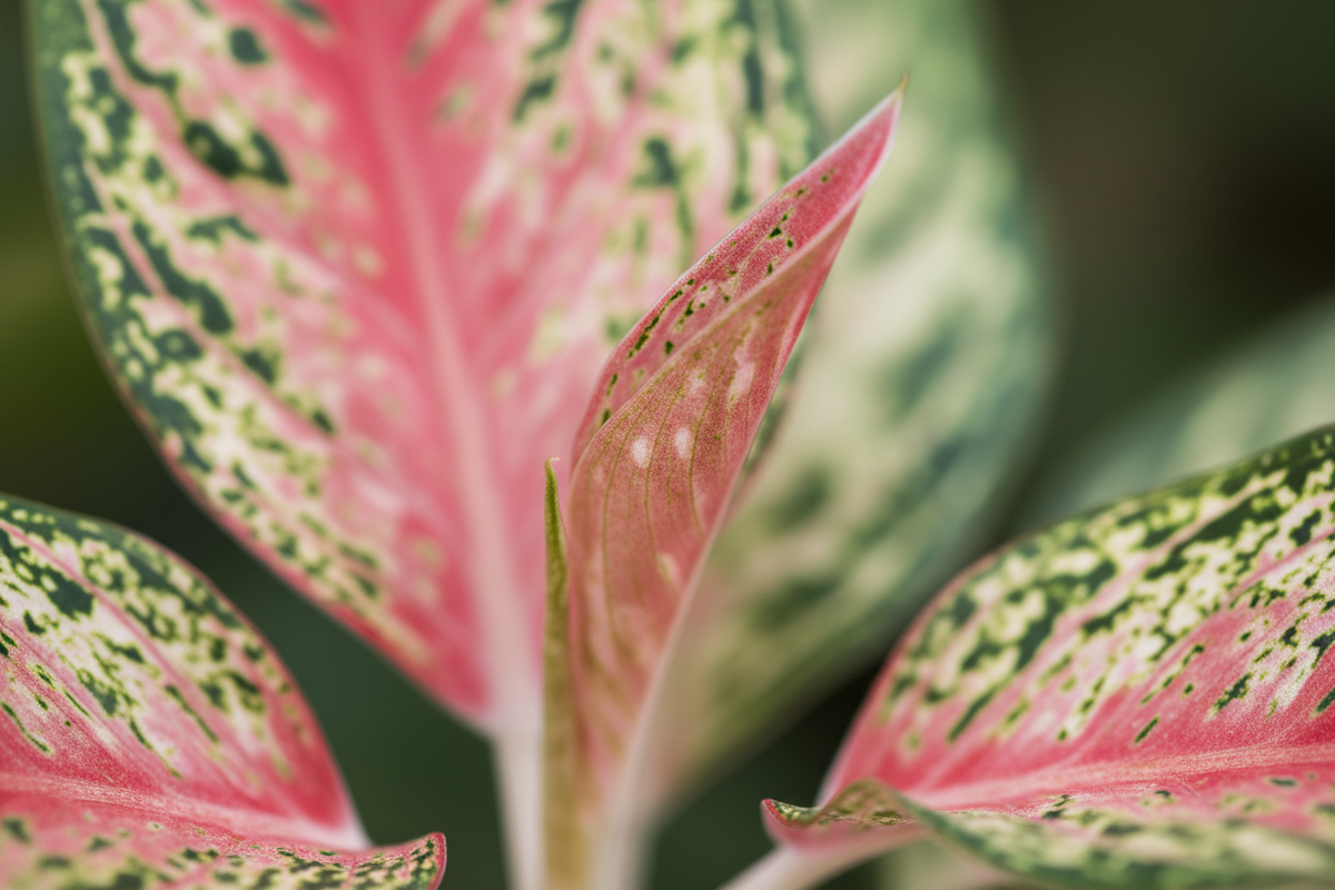 Baby Aglaonema Lucky Red macro Leave
